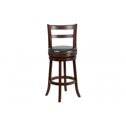 BLNK - Becca Cappuccino Wood Bar Stool with Single Slat Ladder Back and Black Swivel Seat