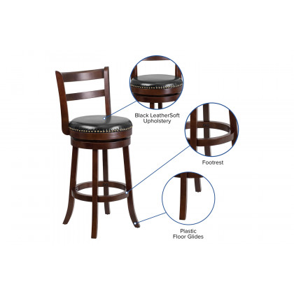 BLNK - Becca Cappuccino Wood Bar Stool with Single Slat Ladder Back and Black Swivel Seat
