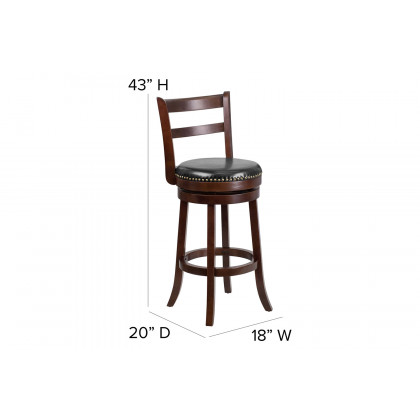 BLNK - Becca Cappuccino Wood Bar Stool with Single Slat Ladder Back and Black Swivel Seat