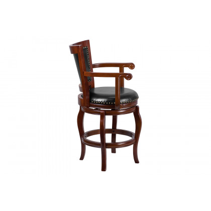 BLNK - Vestina Cherry Wood Counter Height Stool with Arms, Panel Back and Black Swivel Seat