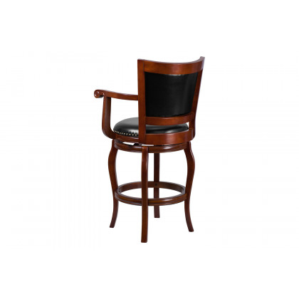 BLNK - Vestina Cherry Wood Bar Stool with Arms, Panel Back and Black Swivel Seat