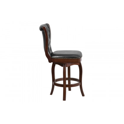 BLNK Wood Counter Height Stool with Button Tufted Back and Black Swivel Seat - Cappuccino