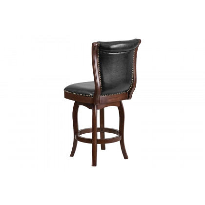 BLNK Wood Counter Height Stool with Button Tufted Back and Black Swivel Seat - Cappuccino