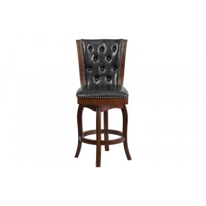 BLNK Wood Counter Height Stool with Button Tufted Back and Black Swivel Seat - Cappuccino