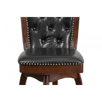 BLNK Wood Counter Height Stool with Button Tufted Back and Black Swivel Seat - Cappuccino