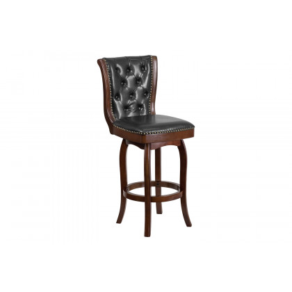 BLNK - Ellison Wood Bar Stool with Button Tufted Back and Black Swivel Seat