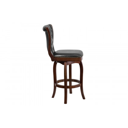 BLNK Ellison Wood Bar Stool with Button Tufted Back and Black Swivel Seat - Cappuccino