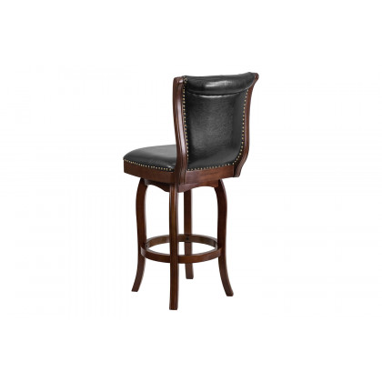 BLNK Ellison Wood Bar Stool with Button Tufted Back and Black Swivel Seat - Cappuccino