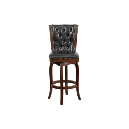 BLNK Ellison Wood Bar Stool with Button Tufted Back and Black Swivel Seat - Cappuccino
