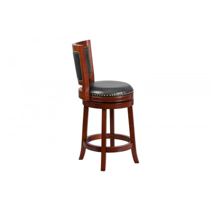 BLNK Ebert Wood Counter Height Stool with Open Panel Back and Swivel Seat - Dark Cherry