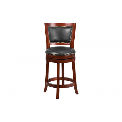BLNK Ebert Wood Counter Height Stool with Open Panel Back and Swivel Seat - Dark Cherry