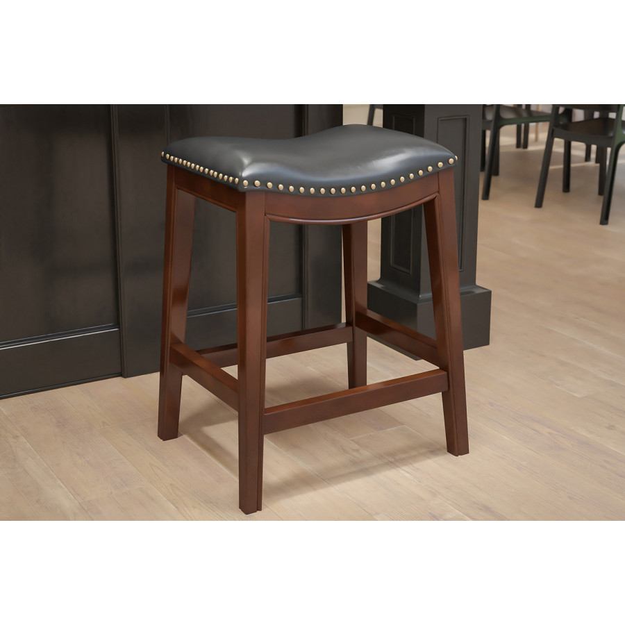 BLNK Alphus Wood Backless Counter Height Stool with Black Saddle Seat - Cappuccino