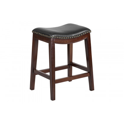 BLNK Alphus Wood Backless Counter Height Stool with Black Saddle Seat - Cappuccino