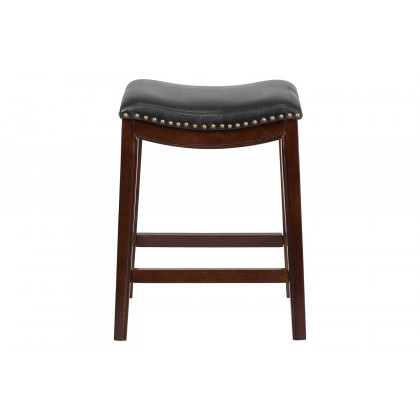 BLNK Alphus Wood Backless Counter Height Stool with Black Saddle Seat - Cappuccino