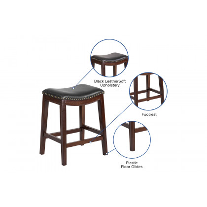 BLNK Alphus Wood Backless Counter Height Stool with Black Saddle Seat - Cappuccino