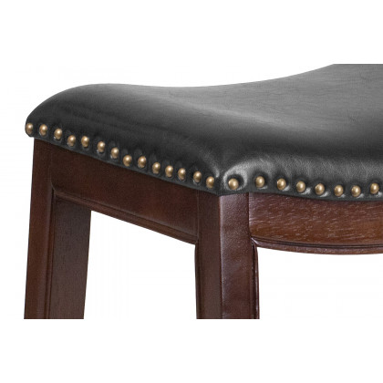 BLNK Alphus Wood Backless Counter Height Stool with Black Saddle Seat - Cappuccino