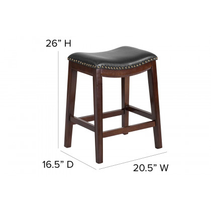 BLNK Alphus Wood Backless Counter Height Stool with Black Saddle Seat - Cappuccino