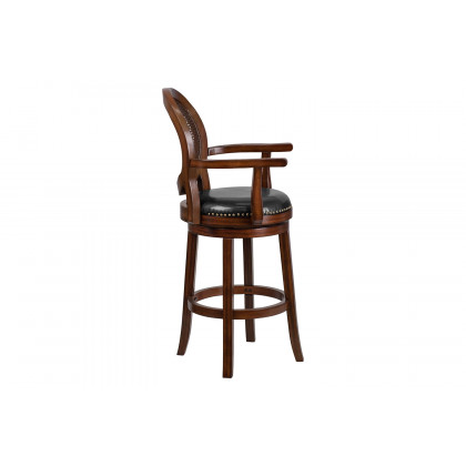 BLNK - Victor Expresso Wood Bar Stool with Arms, Woven Rattan Back and Black Swivel Seat