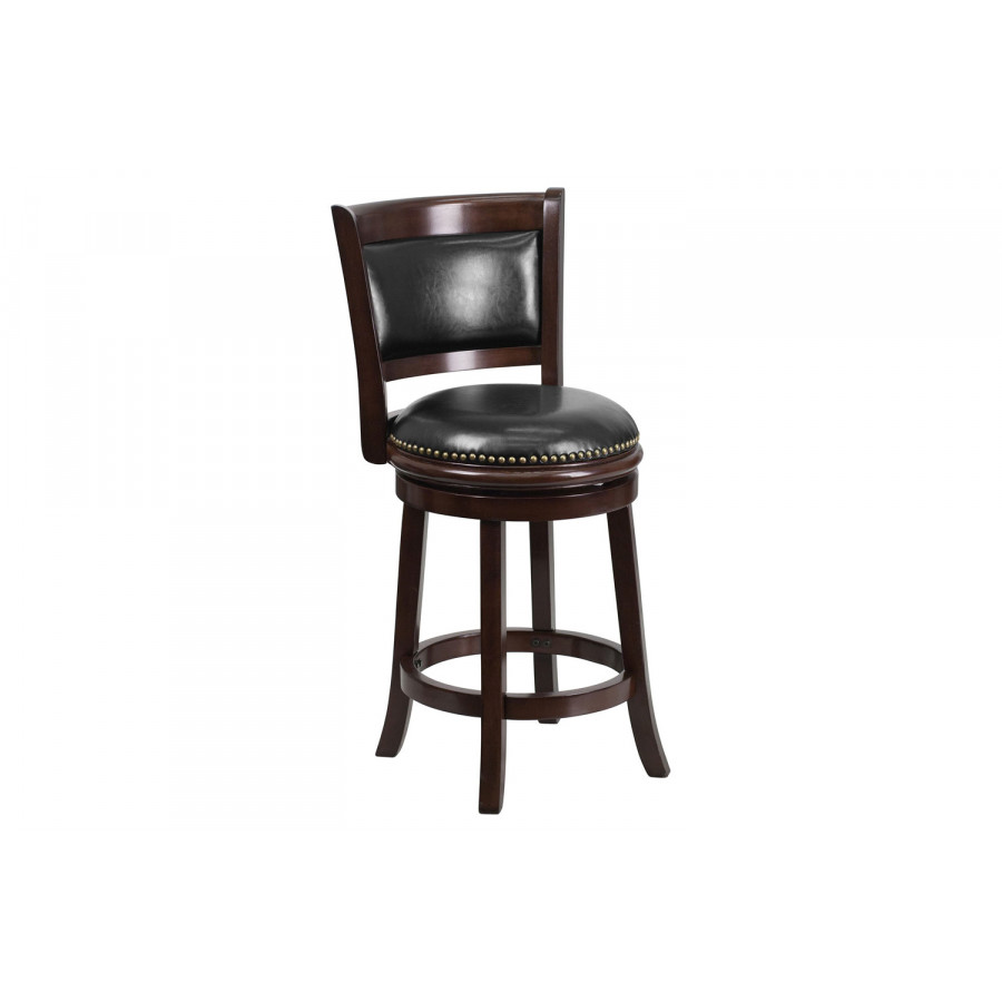 BLNK - Mark Cappuccino Wood Counter Height Stool with Panel Back and Black Swivel Seat