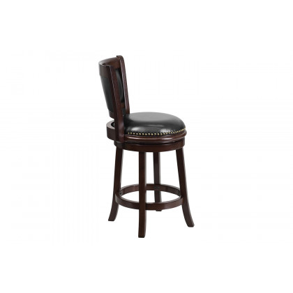 BLNK - Mark Cappuccino Wood Counter Height Stool with Panel Back and Black Swivel Seat
