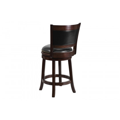 BLNK - Mark Cappuccino Wood Counter Height Stool with Panel Back and Black Swivel Seat