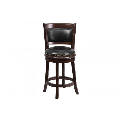 BLNK - Mark Cappuccino Wood Counter Height Stool with Panel Back and Black Swivel Seat