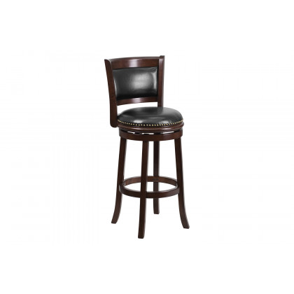 BLNK - Mark Cappuccino Wood Bar Stool with Panel Back and Black Swivel Seat
