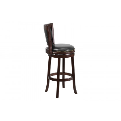 BLNK - Mark Cappuccino Wood Bar Stool with Panel Back and Black Swivel Seat