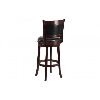BLNK - Mark Cappuccino Wood Bar Stool with Panel Back and Black Swivel Seat