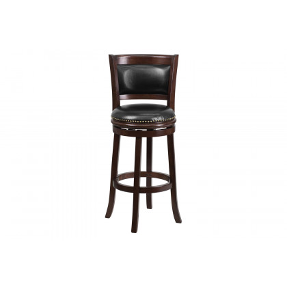 BLNK - Mark Cappuccino Wood Bar Stool with Panel Back and Black Swivel Seat