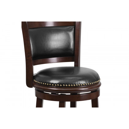BLNK - Mark Cappuccino Wood Bar Stool with Panel Back and Black Swivel Seat
