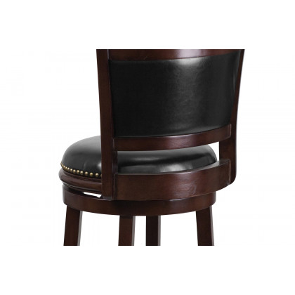 BLNK - Mark Cappuccino Wood Bar Stool with Panel Back and Black Swivel Seat