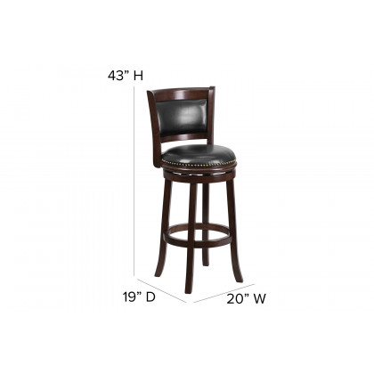 BLNK - Mark Cappuccino Wood Bar Stool with Panel Back and Black Swivel Seat