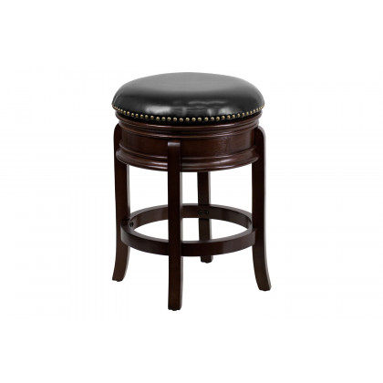 BLNK - Carol LeatherSoft Backless Cappuccino Wood Counter Height Stool with Carved Apron and Swivel Seat