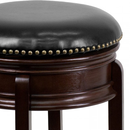 BLNK - Carol LeatherSoft Backless Cappuccino Wood Counter Height Stool with Carved Apron and Swivel Seat