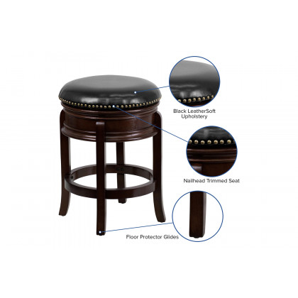 BLNK - Carol LeatherSoft Backless Cappuccino Wood Counter Height Stool with Carved Apron and Swivel Seat