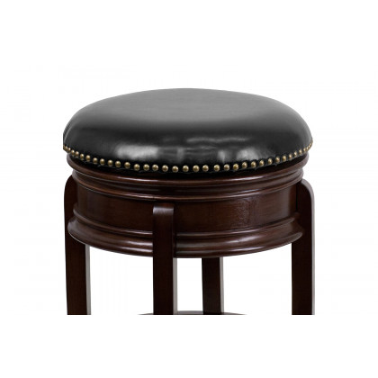BLNK - Carol LeatherSoft Backless Cappuccino Wood Counter Height Stool with Carved Apron and Swivel Seat
