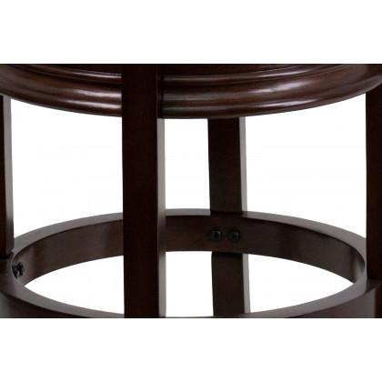 BLNK - Carol LeatherSoft Backless Cappuccino Wood Counter Height Stool with Carved Apron and Swivel Seat