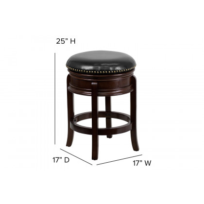 BLNK - Carol LeatherSoft Backless Cappuccino Wood Counter Height Stool with Carved Apron and Swivel Seat
