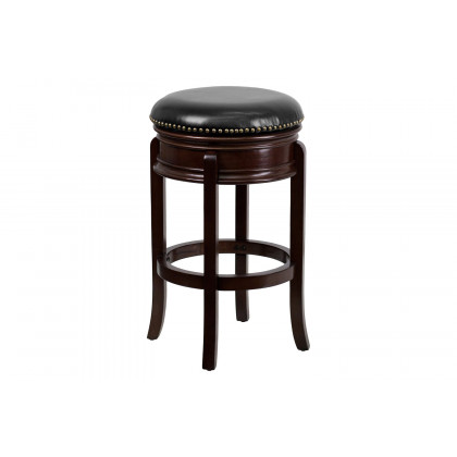 BLNK Carol Backless Wood Bar Stool with Carved Apron and Black Swivel Seat - Cappuccino