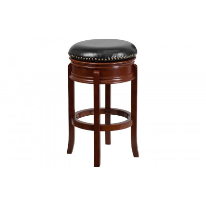 BLNK Carol Backless Wood Bar Stool with Carved Apron and Black Swivel Seat - Light Cherry
