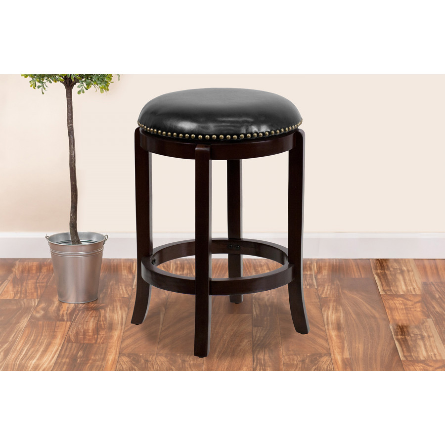 BLNK - Margaret Wood Backless Counter Height Stool with Black Swivel Seat