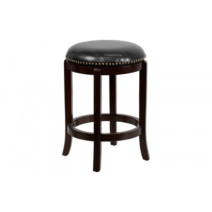 BLNK - Margaret Wood Backless Counter Height Stool with Black Swivel Seat