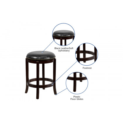 BLNK Margaret Wood Backless Counter Height Stool with Black Swivel Seat - Cappuccino