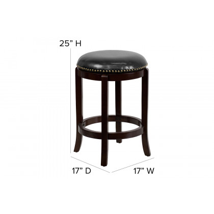 BLNK Margaret Wood Backless Counter Height Stool with Black Swivel Seat - Cappuccino