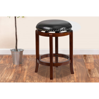 BLNK - Margaret Wood Backless Counter Height Stool with Black Swivel Seat