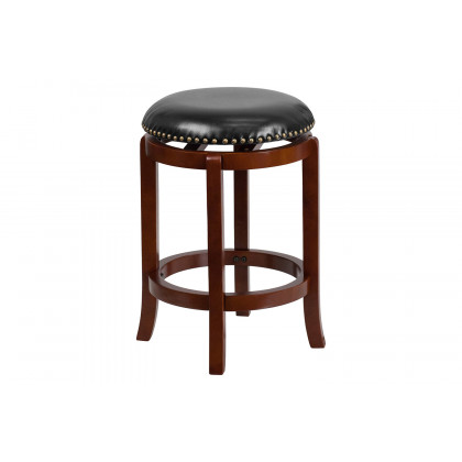 BLNK Margaret Wood Backless Counter Height Stool with Black Swivel Seat - Light Cherry