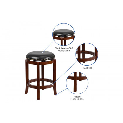 BLNK Margaret Wood Backless Counter Height Stool with Black Swivel Seat - Light Cherry