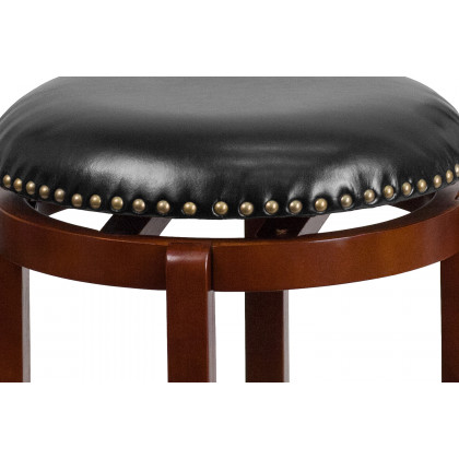 BLNK Margaret Wood Backless Counter Height Stool with Black Swivel Seat - Light Cherry