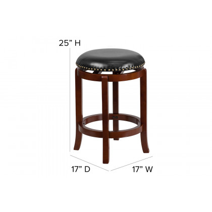 BLNK Margaret Wood Backless Counter Height Stool with Black Swivel Seat - Light Cherry